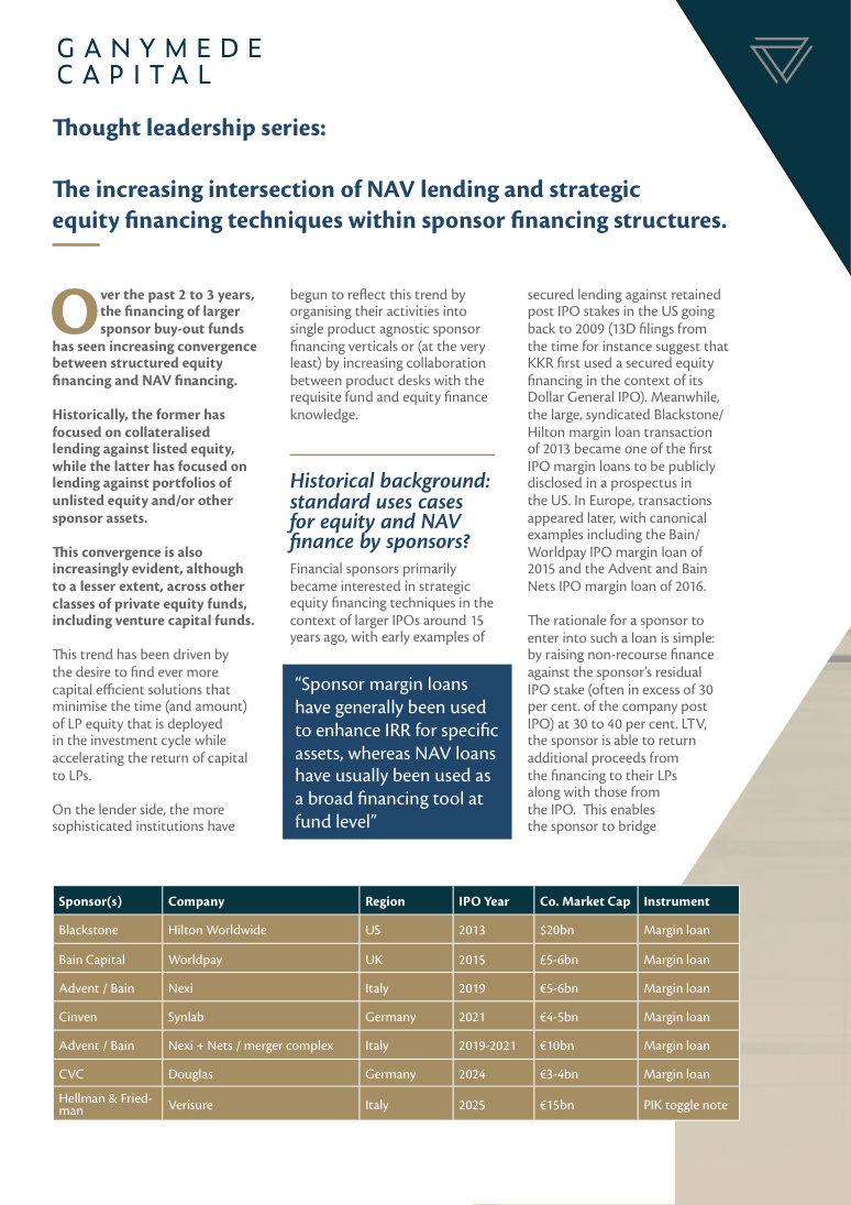 Front page of The increasing intersection of NAV lending and strategic equity financing techniques